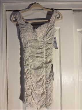 BCX White Textured Ruched Mini Dress